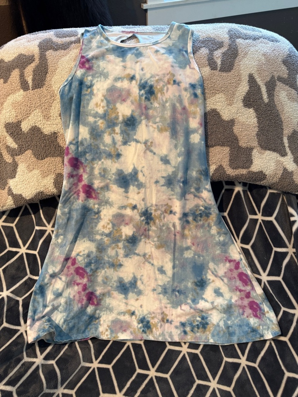 SO Tie-Dye Sleeveless Mini Dress in Blue, White and Pink
